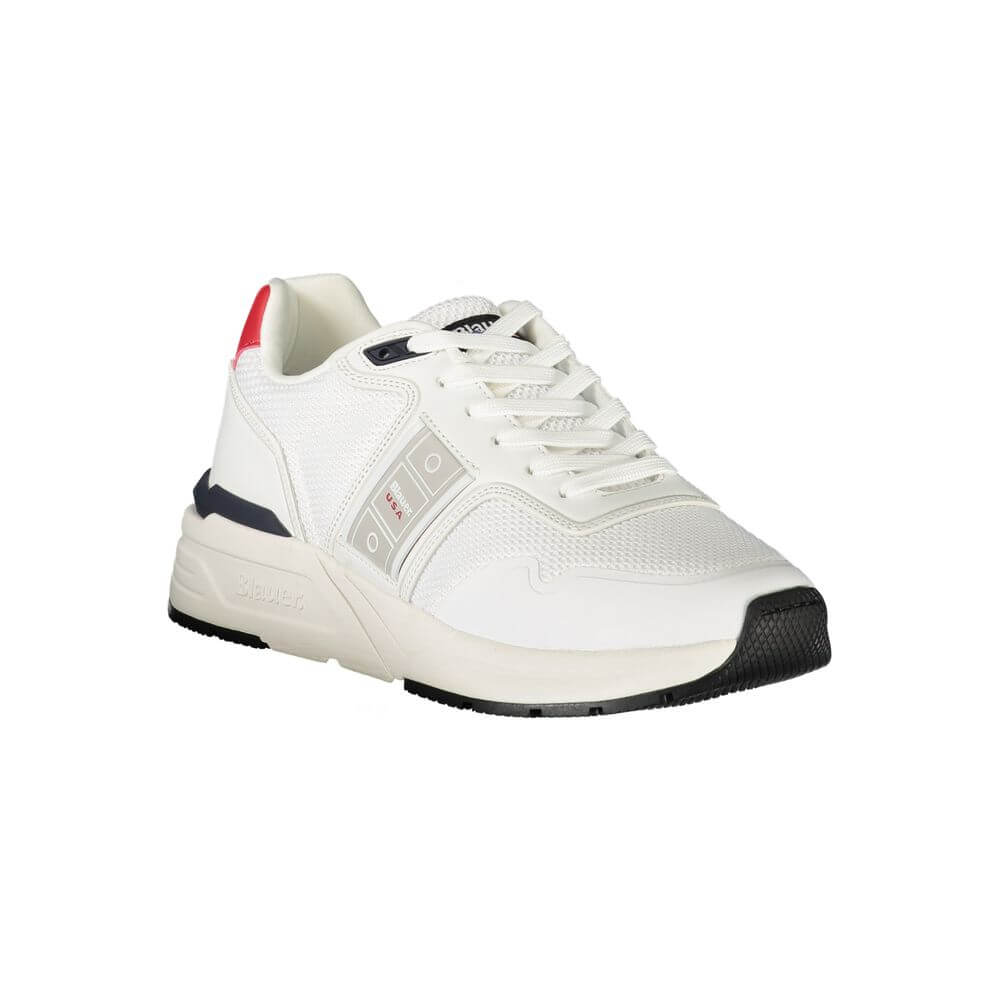 Blauer White Polyester Men Sneaker with sleek design and iconic logo, offering luxury style and comfort in sports footwear.