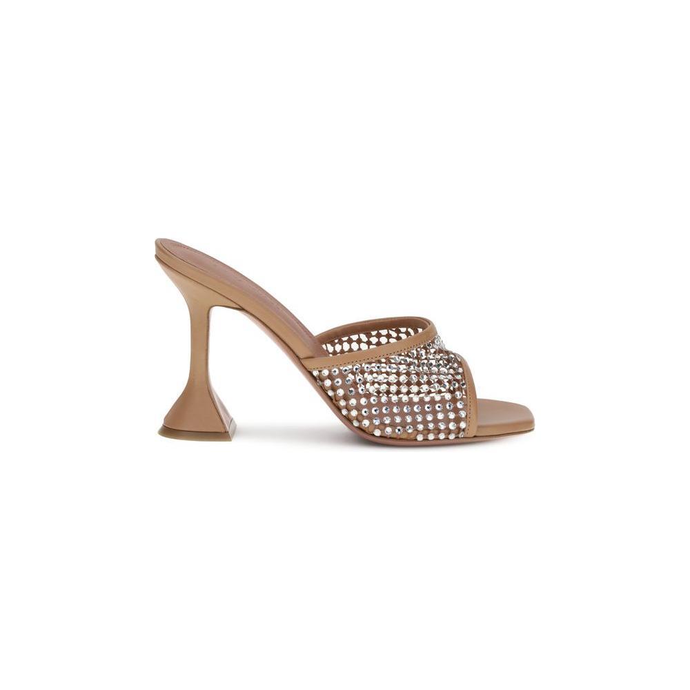 Amina Muaddi Beige Goatskin Stiletto Heel Sandals