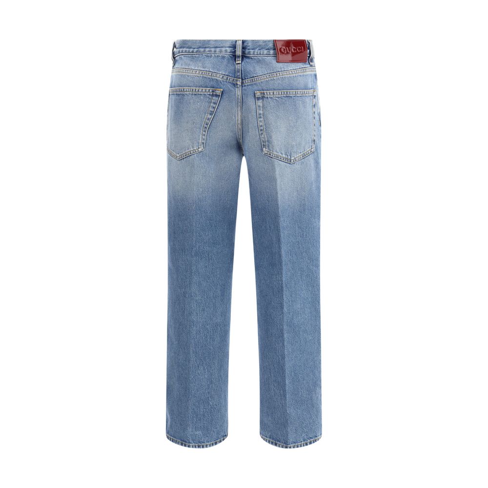 Gucci Light Blue Cotton Straight-Leg Jeans