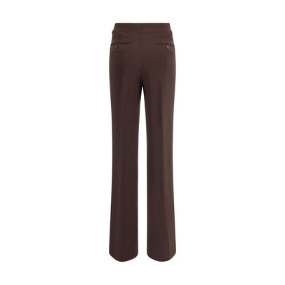 Tom Ford Brown Viscose Casual Pants with back view, featuring wide leg, side welt pockets, and sophisticated side buckles for AW25 season.