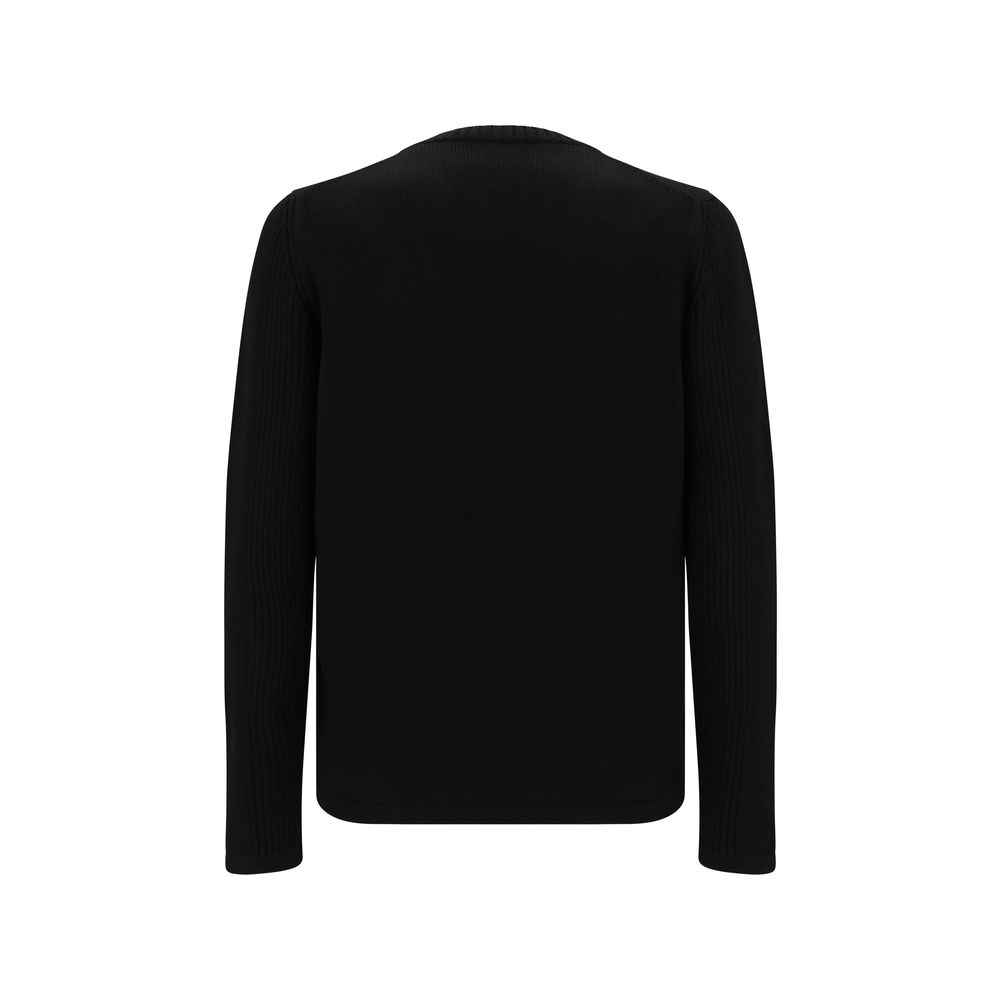 Alt Tag: Back view of Prada Black Fleece Wool Sweatshirt, featuring ribbed texture, crafted in Italy from 100% fleece wool for AW25 season.