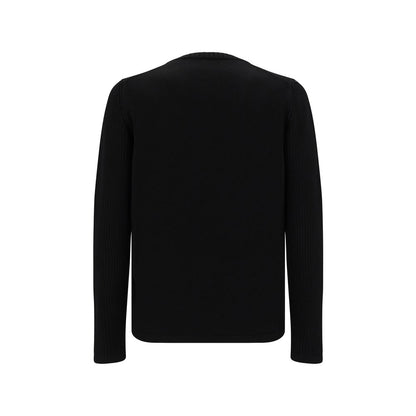 Alt Tag: Back view of Prada Black Fleece Wool Sweatshirt, featuring ribbed texture, crafted in Italy from 100% fleece wool for AW25 season.