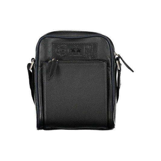 La Martina Black Leather Shoulder Bag LA-20552