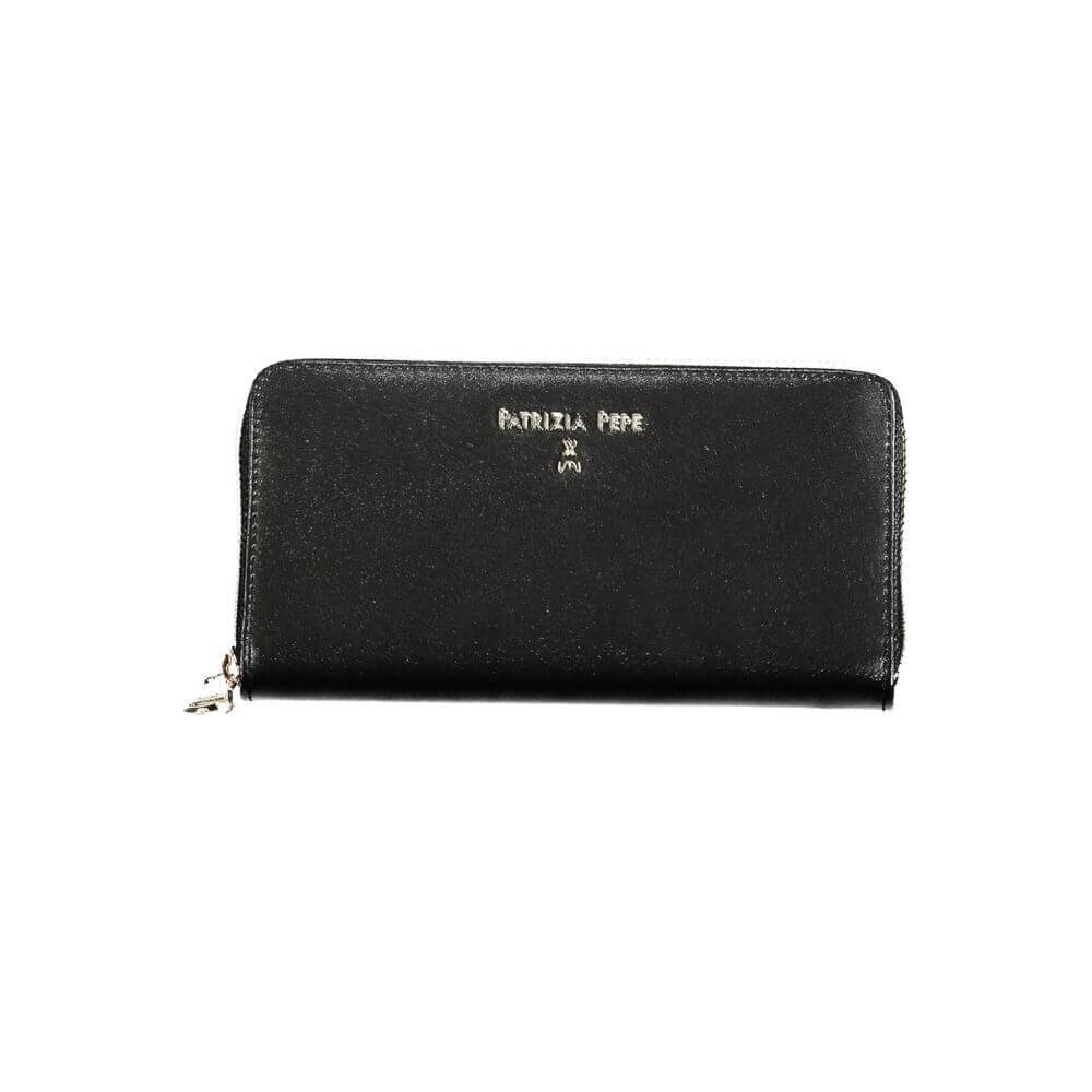 Patrizia Pepe Black Leather Wallet with compartments, card spaces, coin purse, and logo