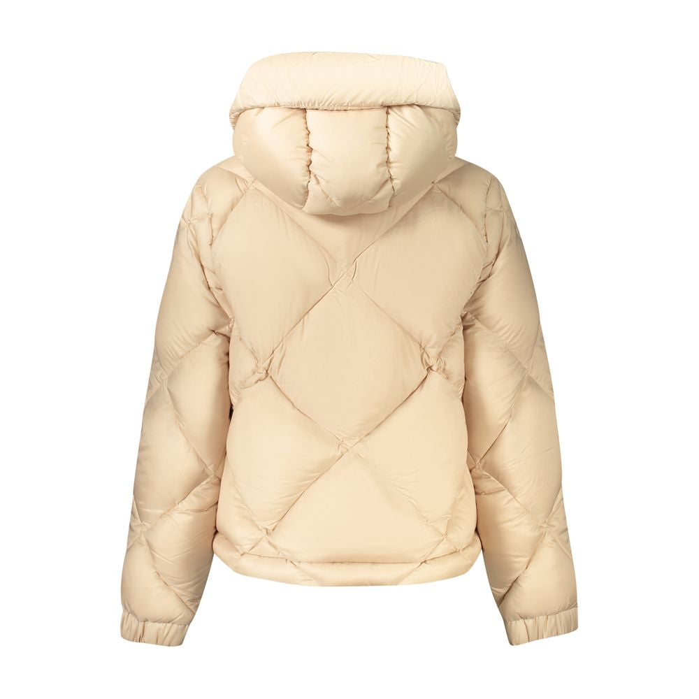 K-WAY Beige Polyester Jackets & Coat with hood, two external and internal pockets, contrasting details, and zip closure.