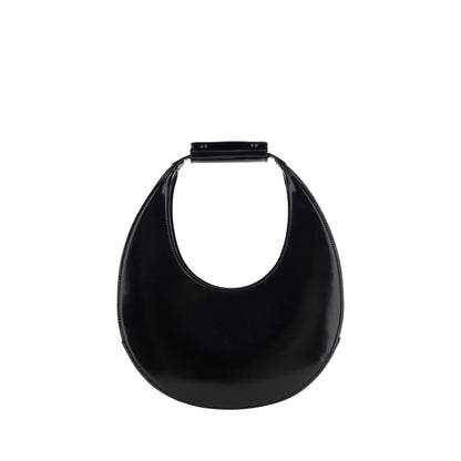 Staud Black Calf Leather Bos Taurus Shoulder Bag with iconic moon shape and rigid handle, AW25 fashion accessory.