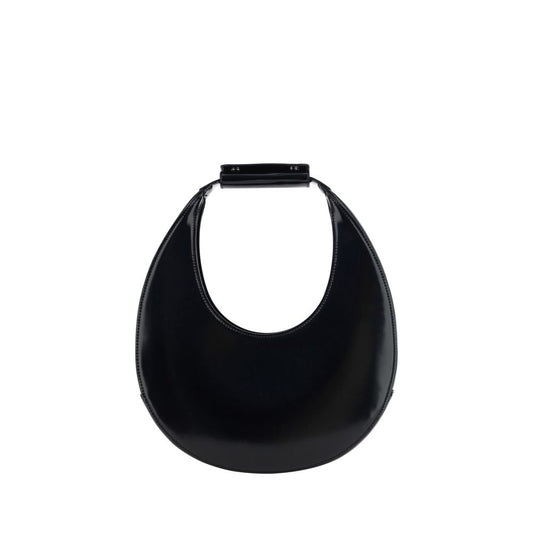 Staud Black Calf Leather Bos Taurus Shoulder Bag with iconic moon shape and rigid handle, AW25 fashion accessory.