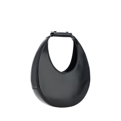 Staud Black Calf Leather Bos Taurus Shoulder Bag with iconic moon shape and rigid handle, AW25 collection, 100% calf leather.