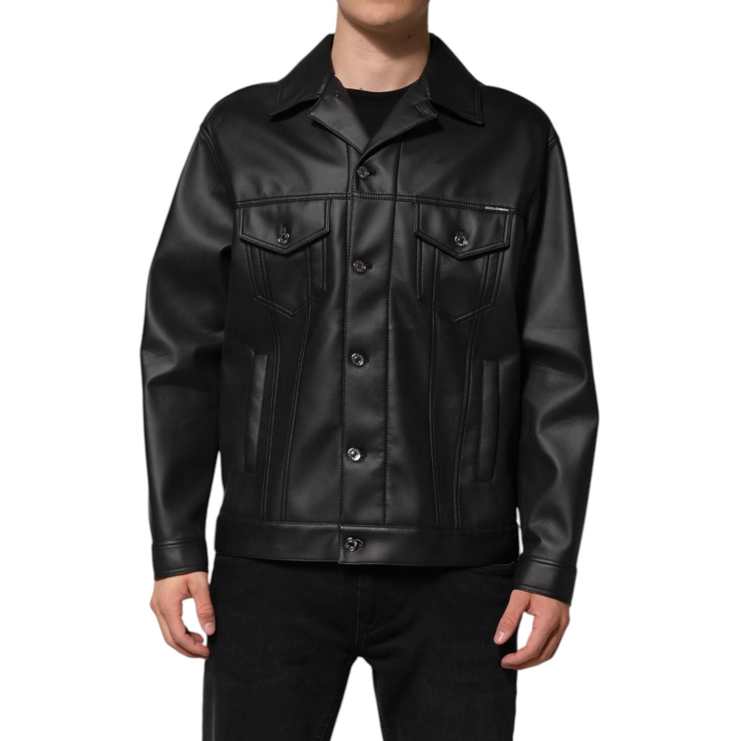 Dolce & Gabbana Black Polyester Button Down Biker Jacket