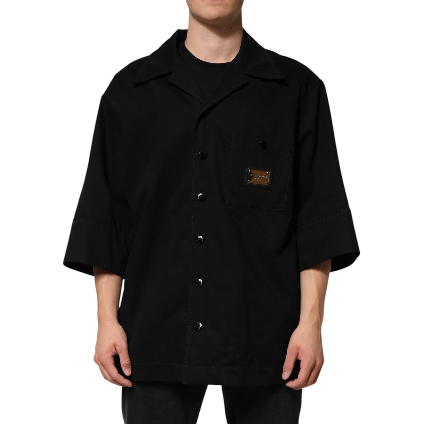 Dolce & Gabbana Black Short Sleeve Button Men Casual Shirt