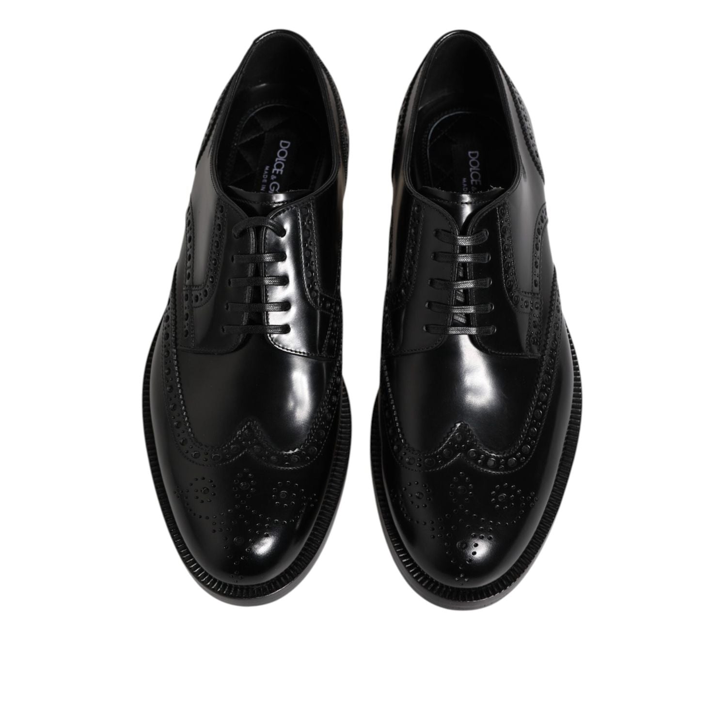 Dolce & Gabbana Black Leather Derby Wingtip Formal Shoes