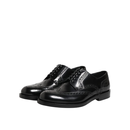 Dolce & Gabbana Black Leather Derby Wingtip Formal Shoes