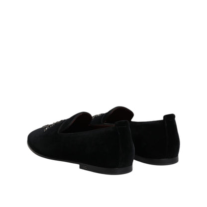 Dolce & Gabbana Black Suede Cross Slip On Loafers Dress Shoes