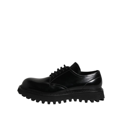 Dolce & Gabbana Black Leather Lace Up Trekking Dress Shoes