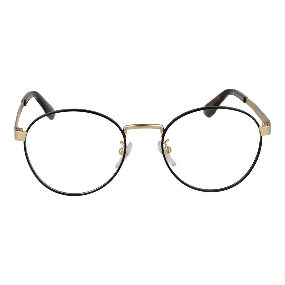 BMW Black Men Glasses Frame, black metal full-rim round style with demo plastic lenses, includes branded case.