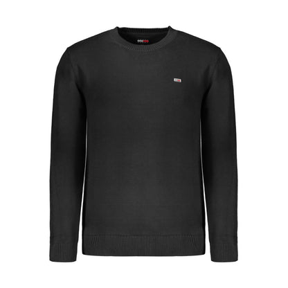 Tommy Hilfiger Black Cotton Sweater with long sleeves, crew neck, and logo applique made of 95% organic cotton.