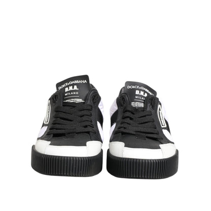 Dolce & Gabbana Black White Leather MIAMI Low Top Sneakers Shoes