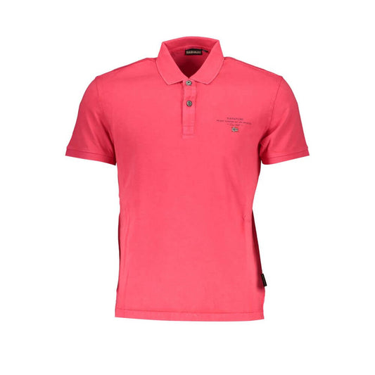 Napapijri Pink Cotton Polo Shirt with short sleeves, regular fit, featuring 2 buttons, print, embroidery, and logo.