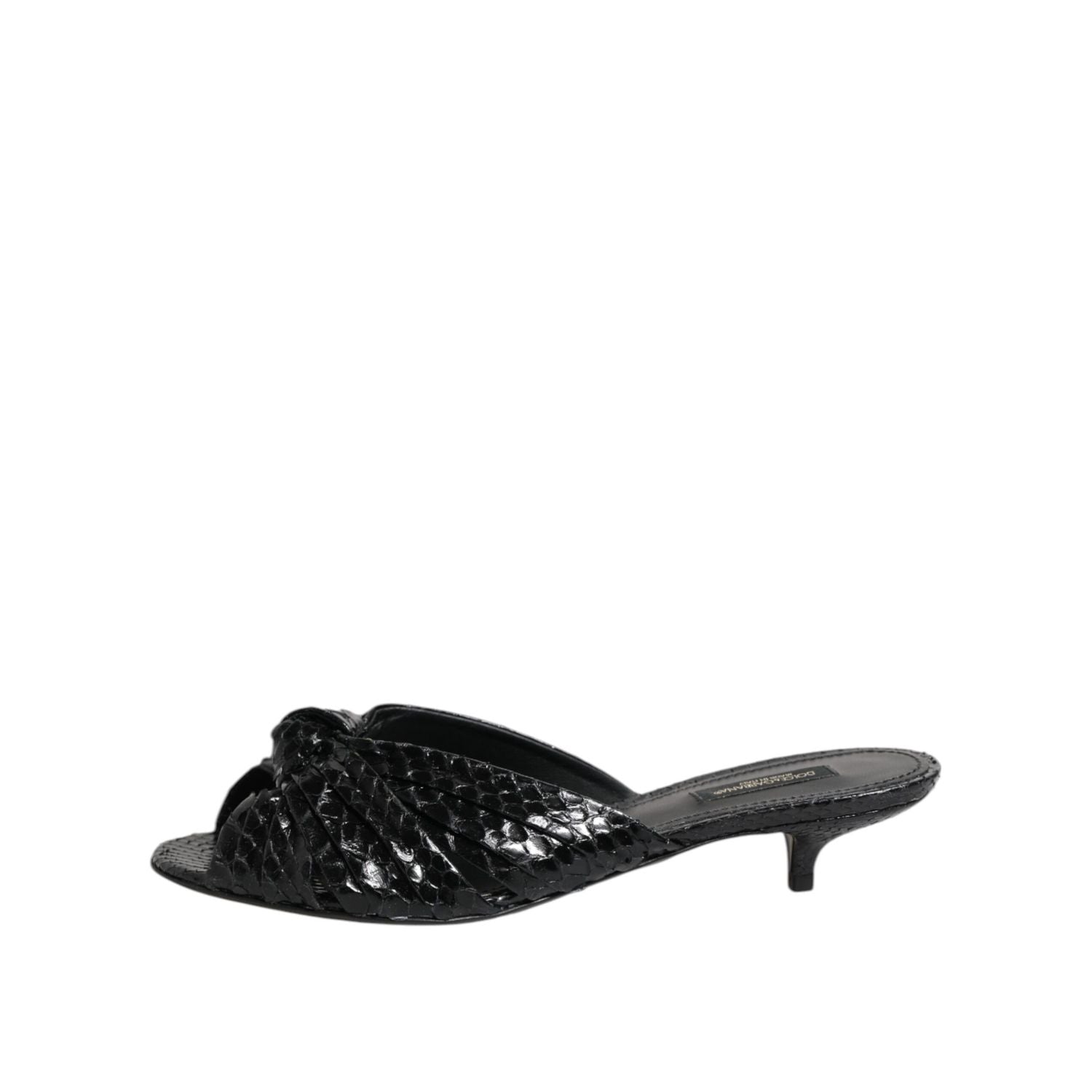 Dolce & Gabbana Black Leather Heels Slides Sandals Shoes
