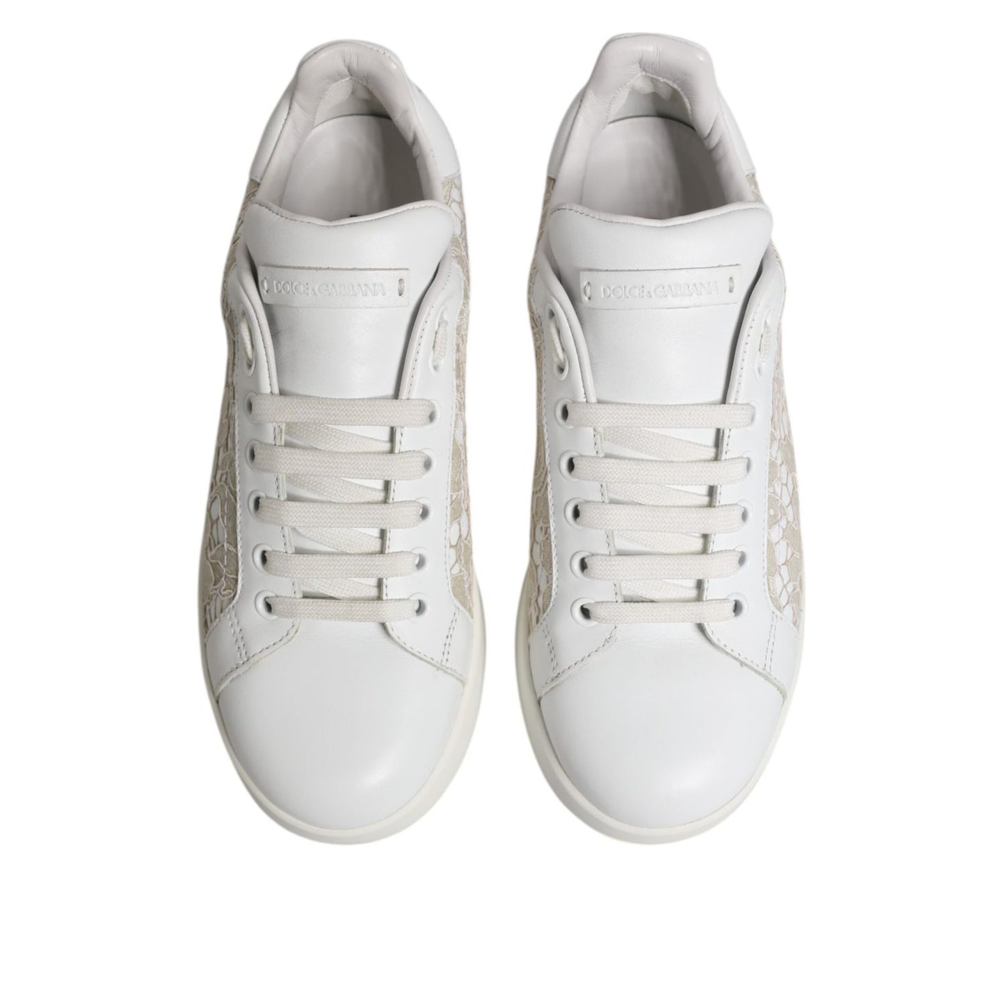 Dolce & Gabbana White Lace Leather Low Top Sneaker Shoes