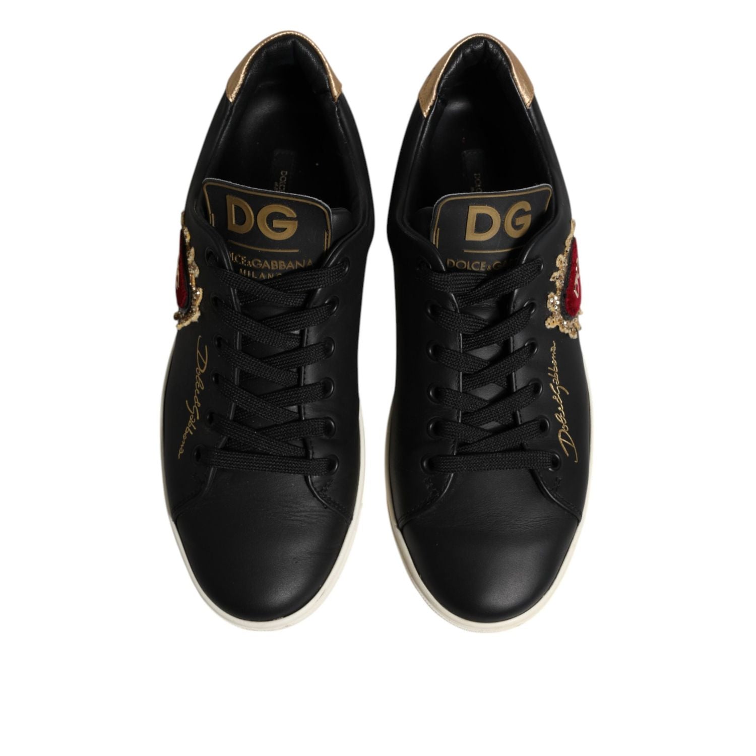 Dolce & Gabbana Black Leather Sacred Heart Sneakers Shoes