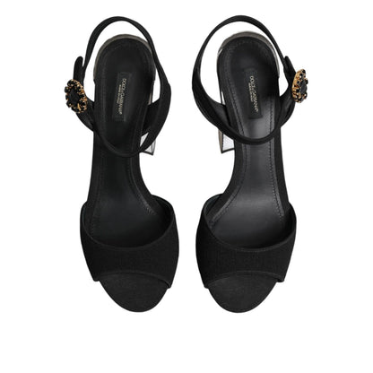 Dolce & Gabbana Black Crystal Ankle Strap Keira Sandal Shoes