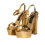 Dolce & Gabbana Gold Leather Platform Keira Sandals Shoes