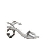Dolce & Gabbana Silver Leather DG Heels Keira Sandals Shoes