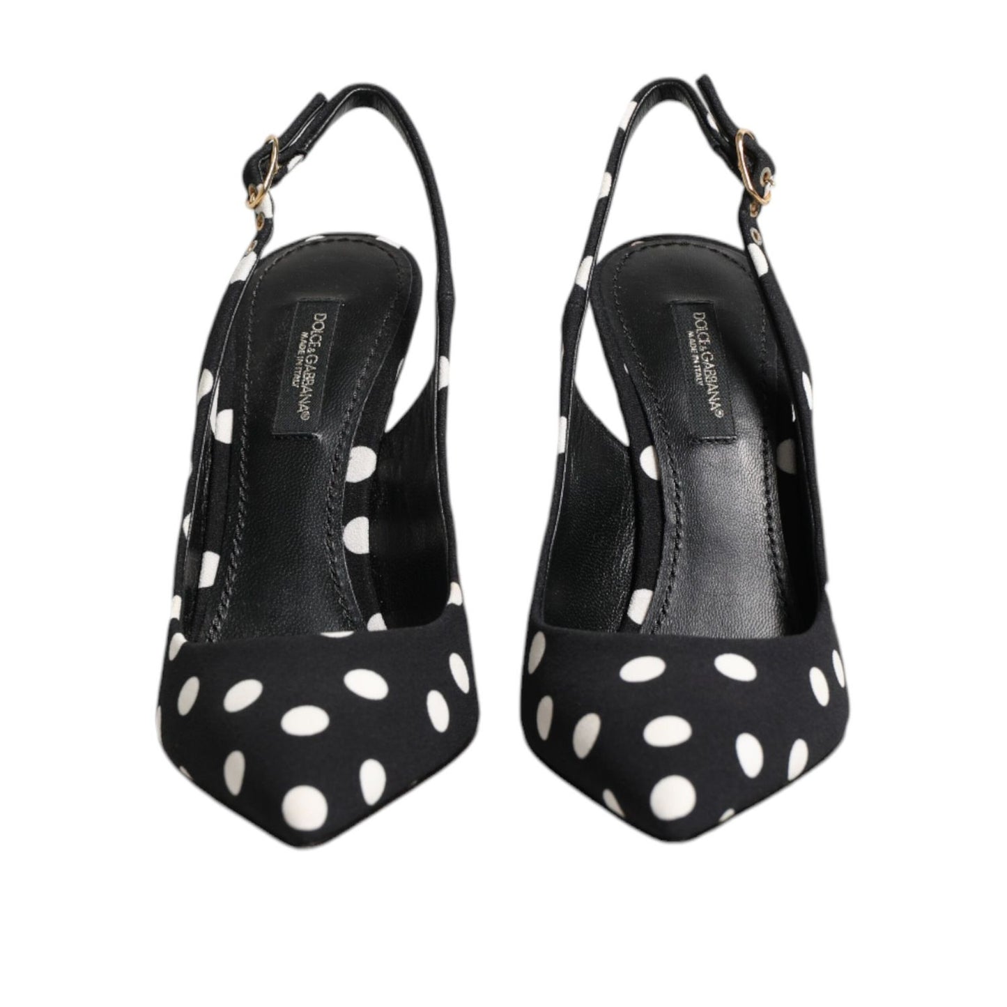 Dolce & Gabbana Black White Dotted Stiletto Slingback Shoes