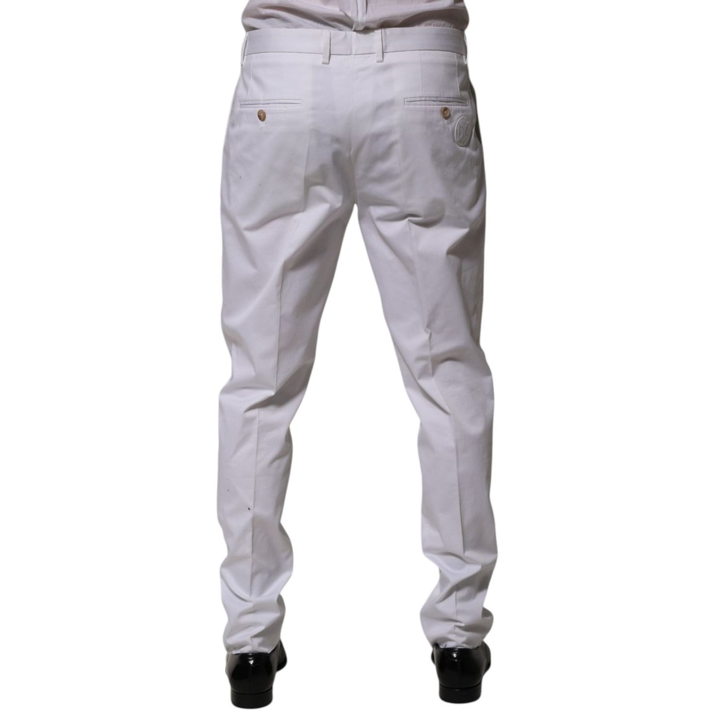 Dolce & Gabbana White Cotton Dress Slim Formal Trouser Pants