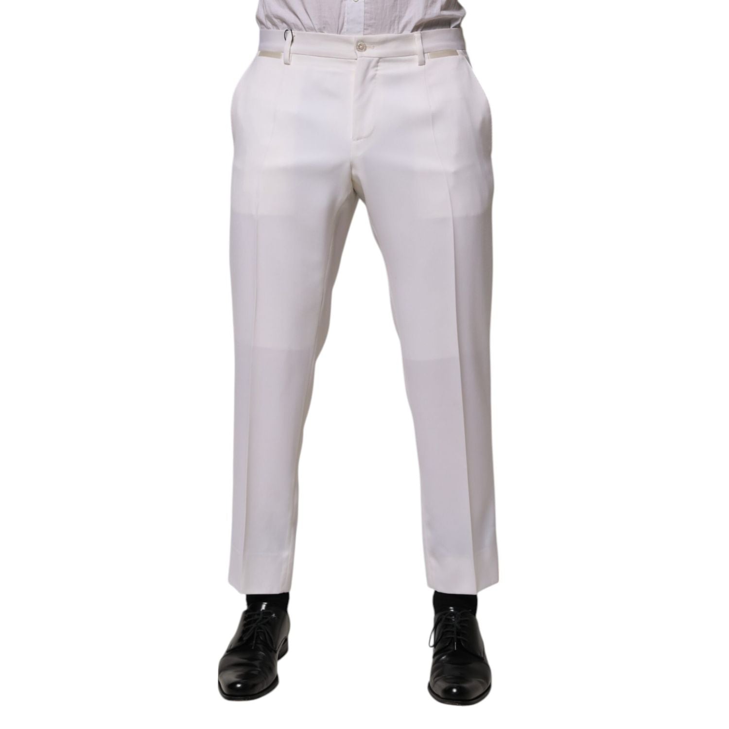 Dolce & Gabbana White Polyester Tapered Formal Trouser Pants