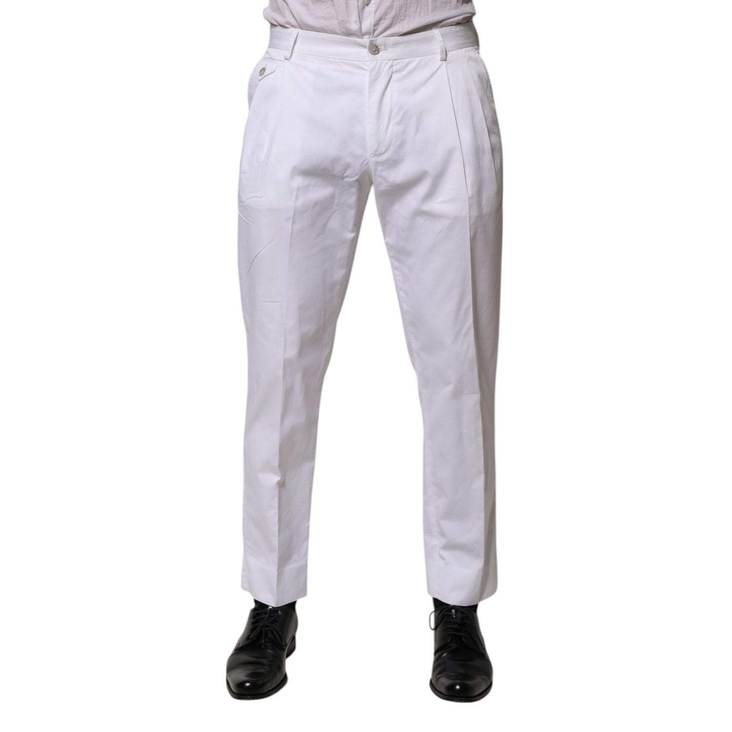 Dolce & Gabbana White Cotton Dress Slim Formal Trouser Pants