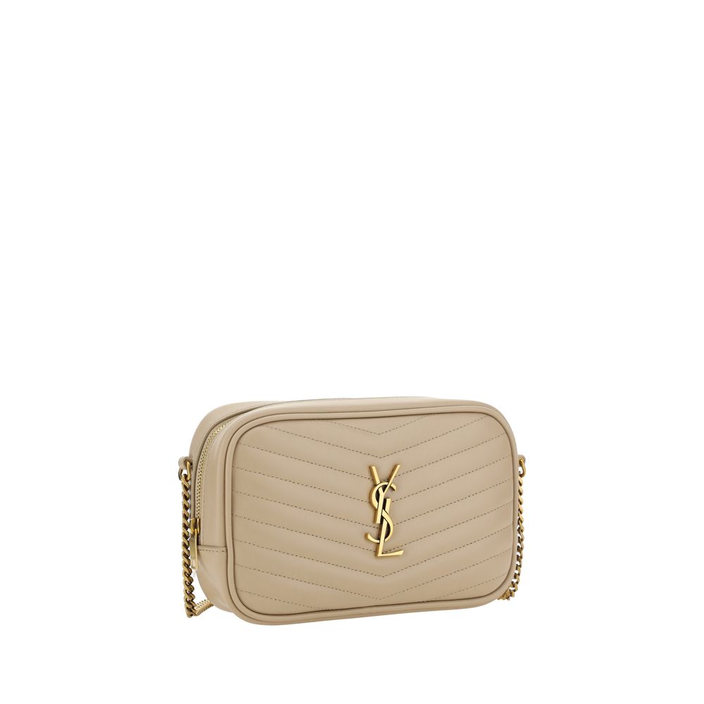 Saint Laurent Beige Calf Leather Bos Taurus Shoulder Bag with quilted design and YSL plaque