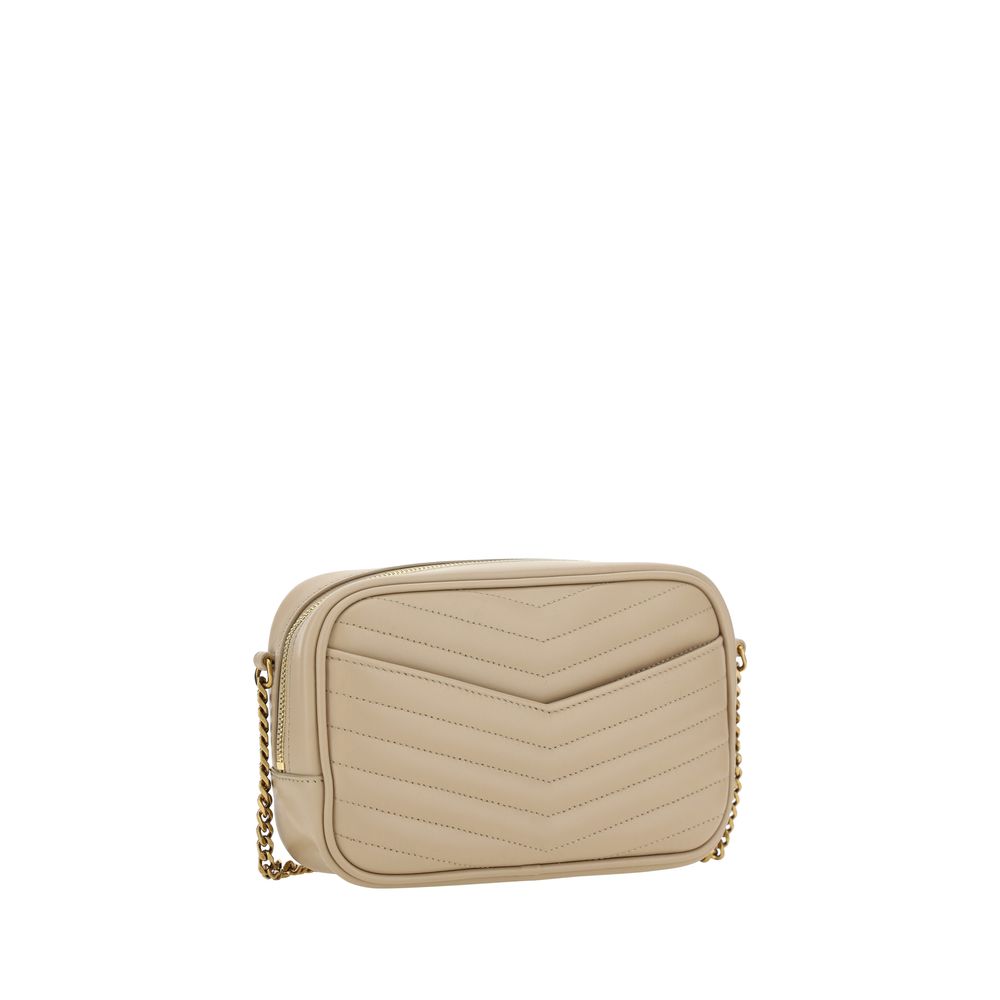Alt Tag: Saint Laurent Beige Calf Leather Bos Taurus Shoulder Bag with quilted design and chain strap