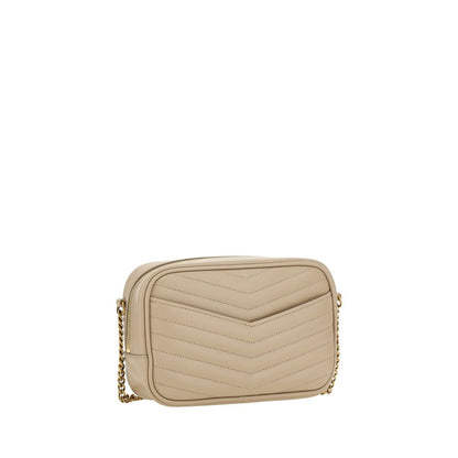 Alt Tag: Saint Laurent Beige Calf Leather Bos Taurus Shoulder Bag with quilted design and chain strap