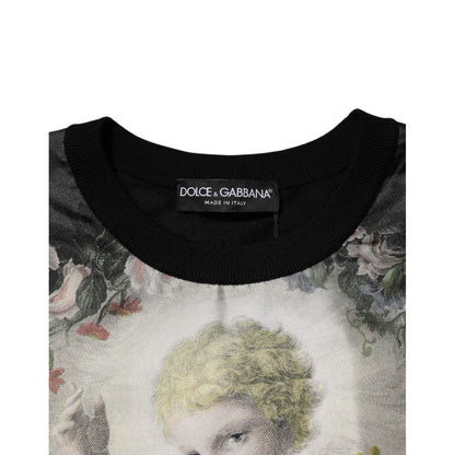 Dolce & Gabbana Black Cashmere Cherub Print Baroque Sweater