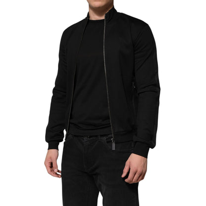 Dolce & Gabbana Black Cotton Logo Full Zip Men Bomber Jacket
