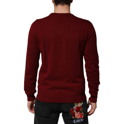 Dolce & Gabbana Burgundy Cashmere Lion Crest Pullover Sweater