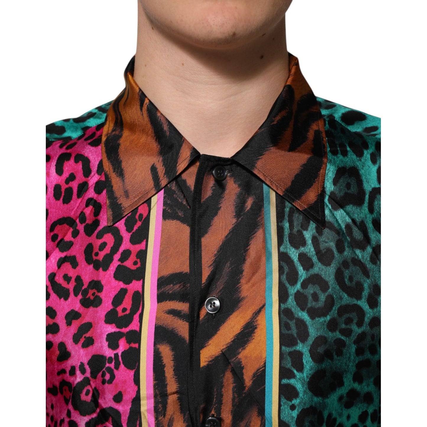 Dolce & Gabbana Multicolor Silk Tiger Print Hawaiian T-shirt