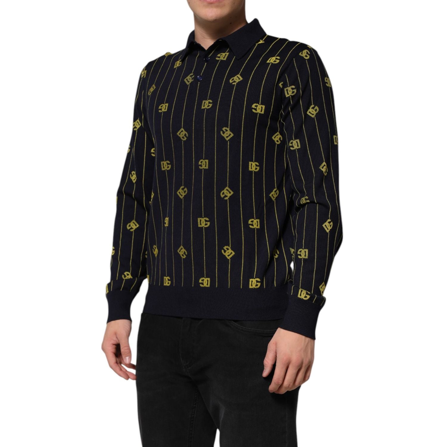 Dolce & Gabbana Black Logo Jacquard Knitted Polo Shirt T-shirt