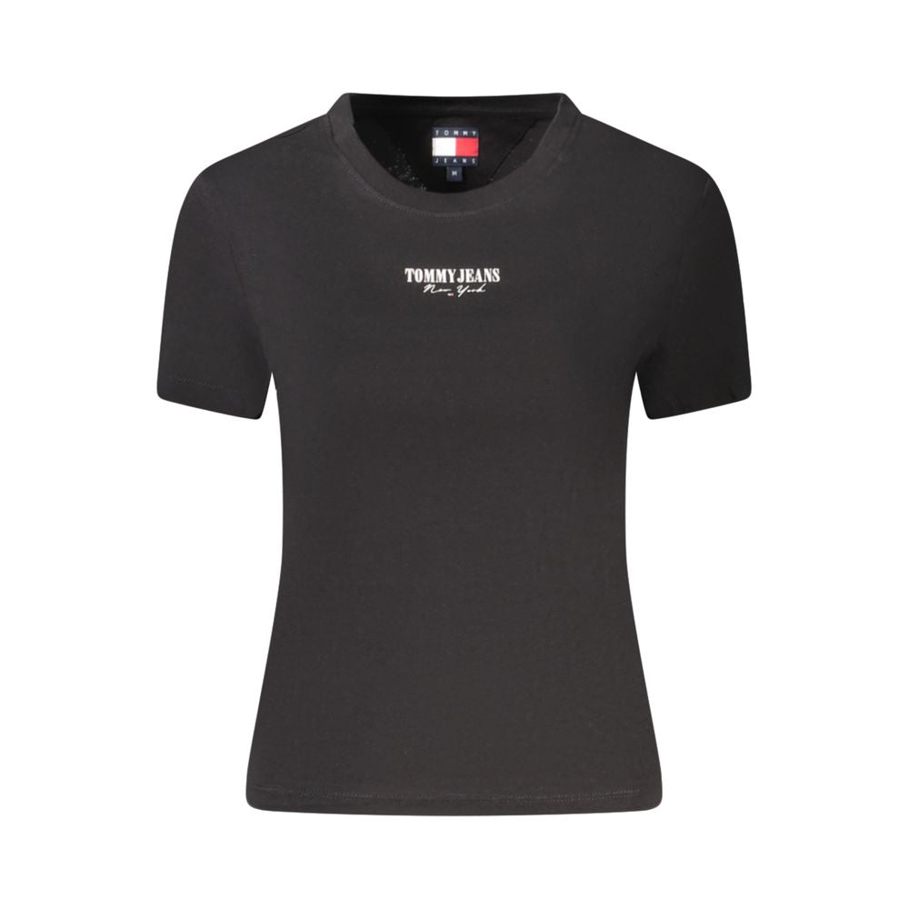 Tommy Hilfiger Black Cotton Women T-Shirt with logo, sustainable short-sleeve, bold design, perfect for casual wardrobe.