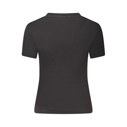 Back view of Tommy Hilfiger Black Cotton Women T-Shirt with short sleeves and classic design.