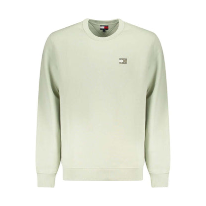 Tommy Hilfiger Green Cotton Men Sweater with crew neck and applique logo, long sleeves, sustainable fashion in rich green.