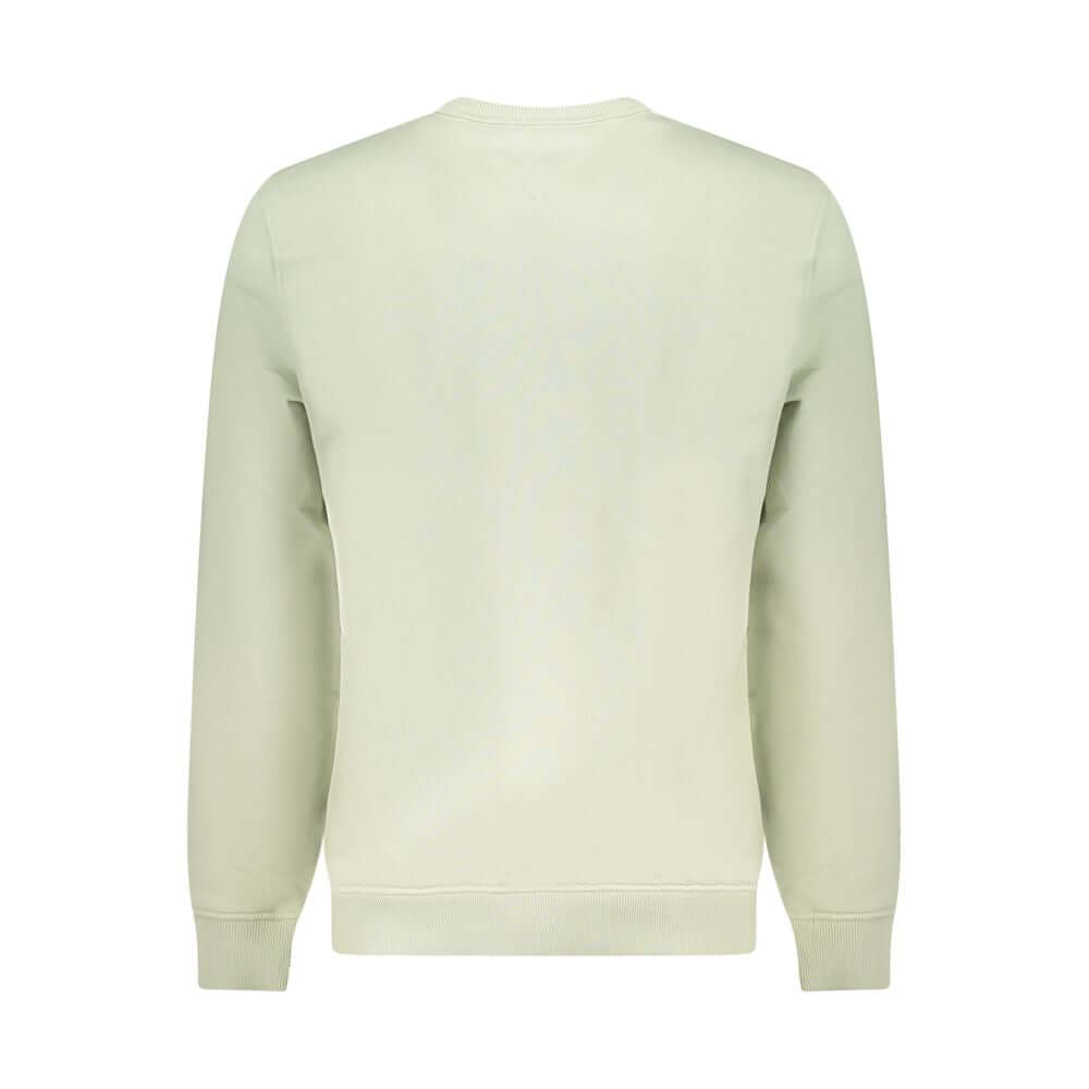 Back view of Tommy Hilfiger Green Cotton Men Sweater featuring classic crew neck and long sleeves, made from 95% regenerative cotton.