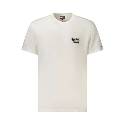 Tommy Hilfiger White Cotton Men T-Shirt featuring logo and crew neck design, made from regenerative cotton for style and sustainability.