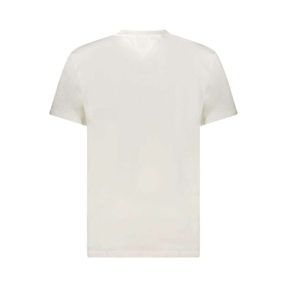 Back view of Tommy Hilfiger White Cotton Men T-Shirt showcasing crisp design and sustainable fabric.