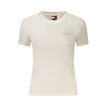 Tommy Hilfiger White Cotton Women T-Shirt with logo, stylish and eco-conscious fashion, made from 95% regenerative cotton.