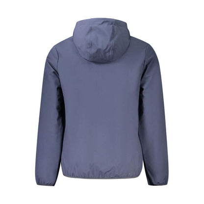 Back view of Norway 1963 Blue Polyester Men Jacket with hood and long sleeves, featuring sleek design for modern trendsetters.