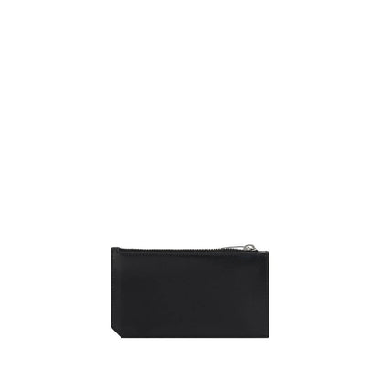 Saint Laurent Black Calf Leather Bos Taurus Wallet with YSL logo, card slot, and zipper closure, AW25 collection, 13x13 cm.