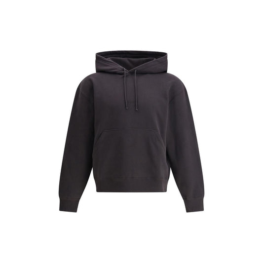 Saint Laurent Black Cotton Sweatshirt with hood and kangaroo pocket, showing elegant urban style and comfort.